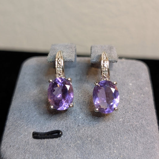 Vintage Designer DBJ Amethyst Diamond Sterling Silver Lever Back Earrings