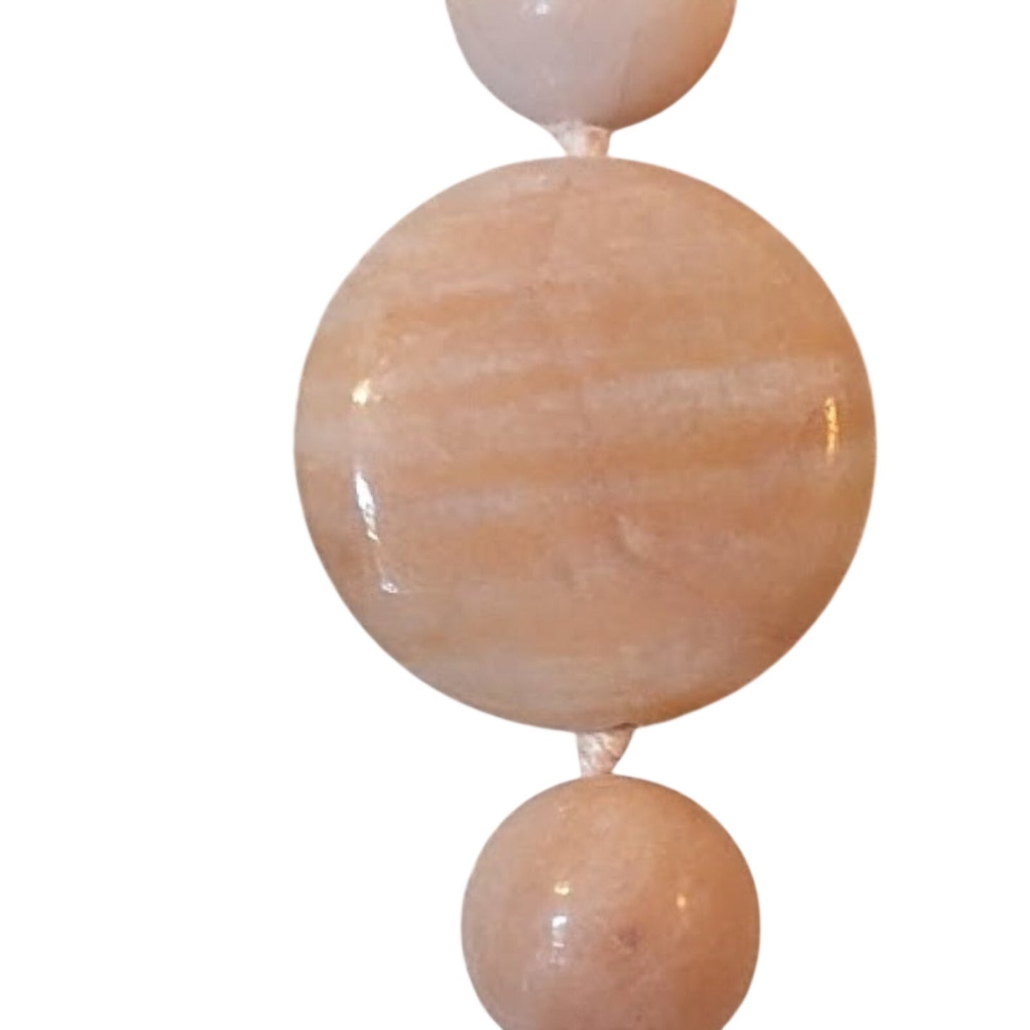 Peach Polished Stone Necklace with Gold Toggle Clasp Marked 'L'