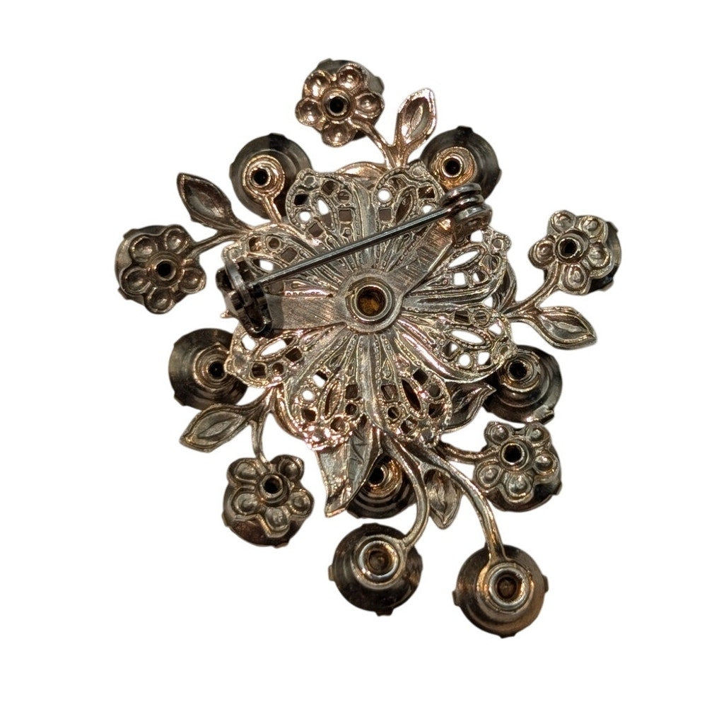 Vintage Purple Lavender Rhinestone Floral Design Brooch