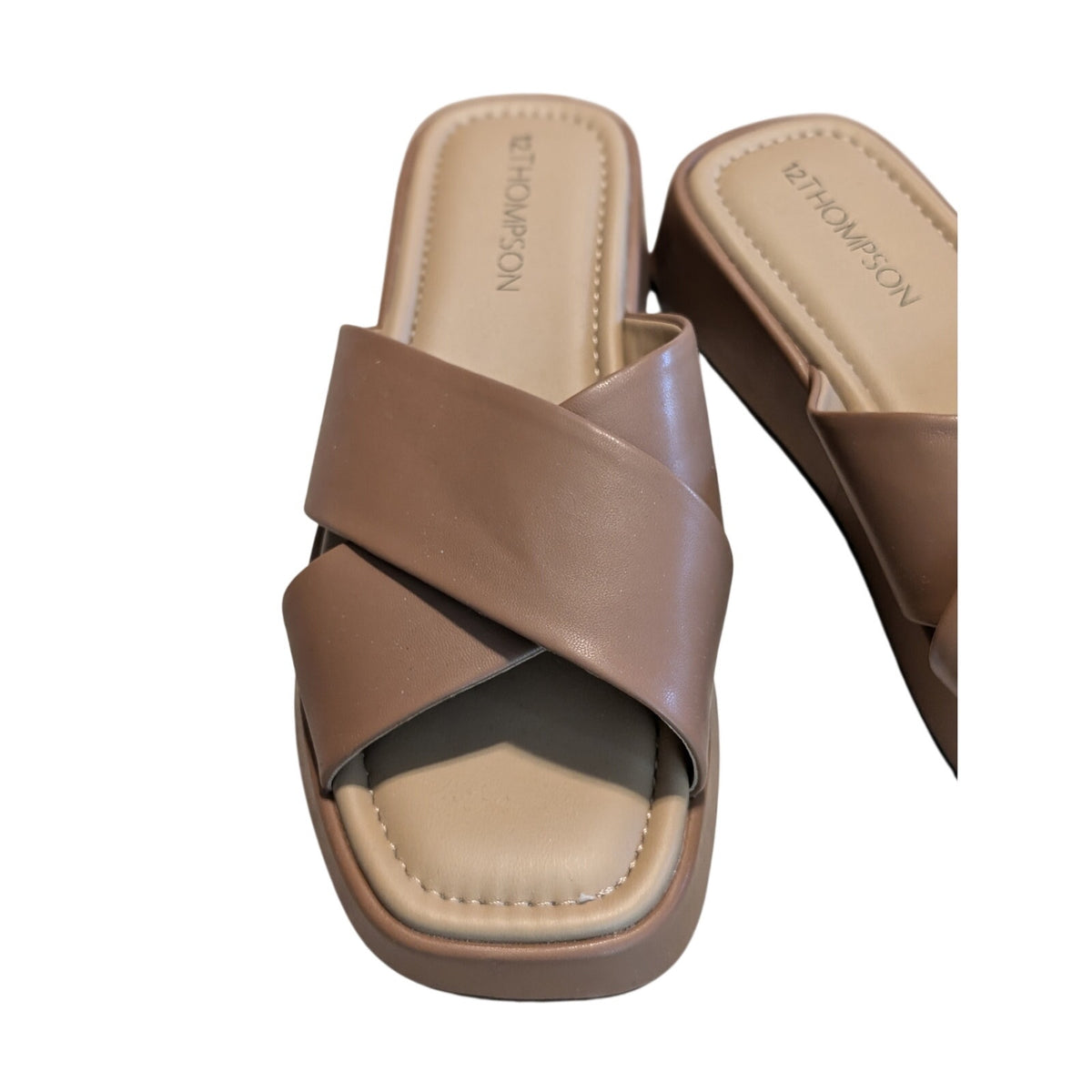 12 Thompson NWOT Tan Luna Man Made Upper Criss Cross Sandal Womens Sz 7.5