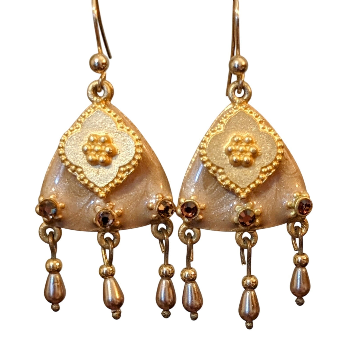 French Wire Enamel Rhinestone Bead Dangle Earrings