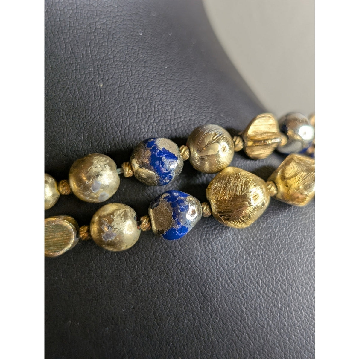 VTG Signed Hattie Carnegie Two Strand Goldtone & Silver Tone Beaded 19" Necklace