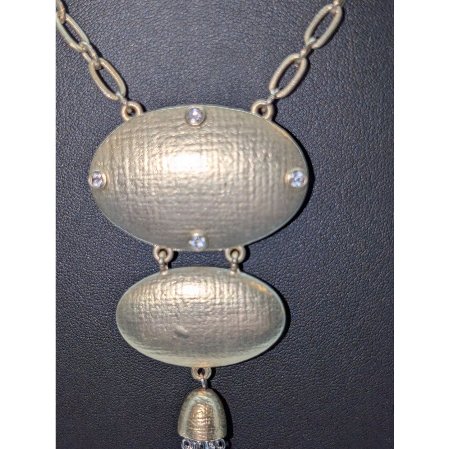 Chico's Light Gold Tone Rhinestone Tassel Chain Necklace