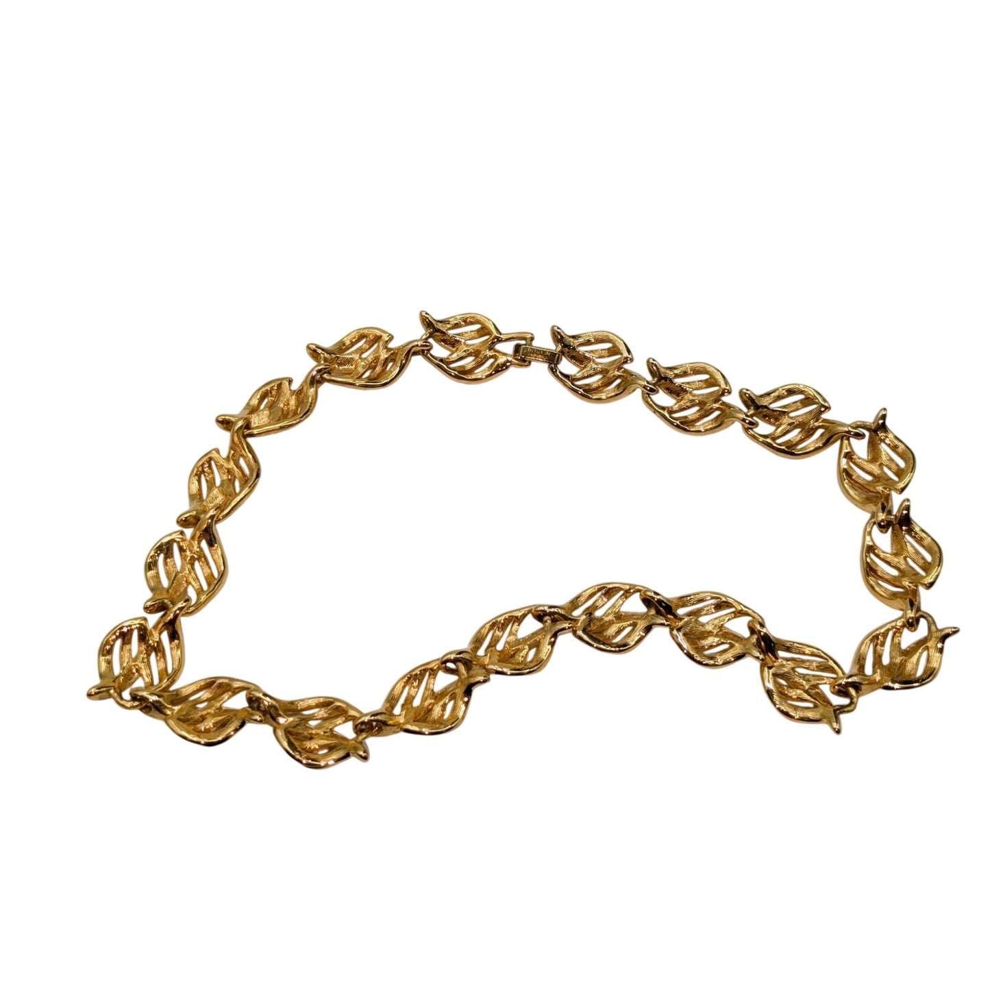 Vintage Napier Signed Gold Tone Leaf Link Fold Over Clasp 16.5" Necklace