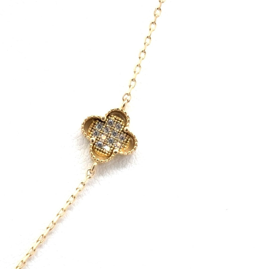 EHC 925 Vermeil Three Floating CZ Quatrefoil 16" & 18" Dainty Necklace