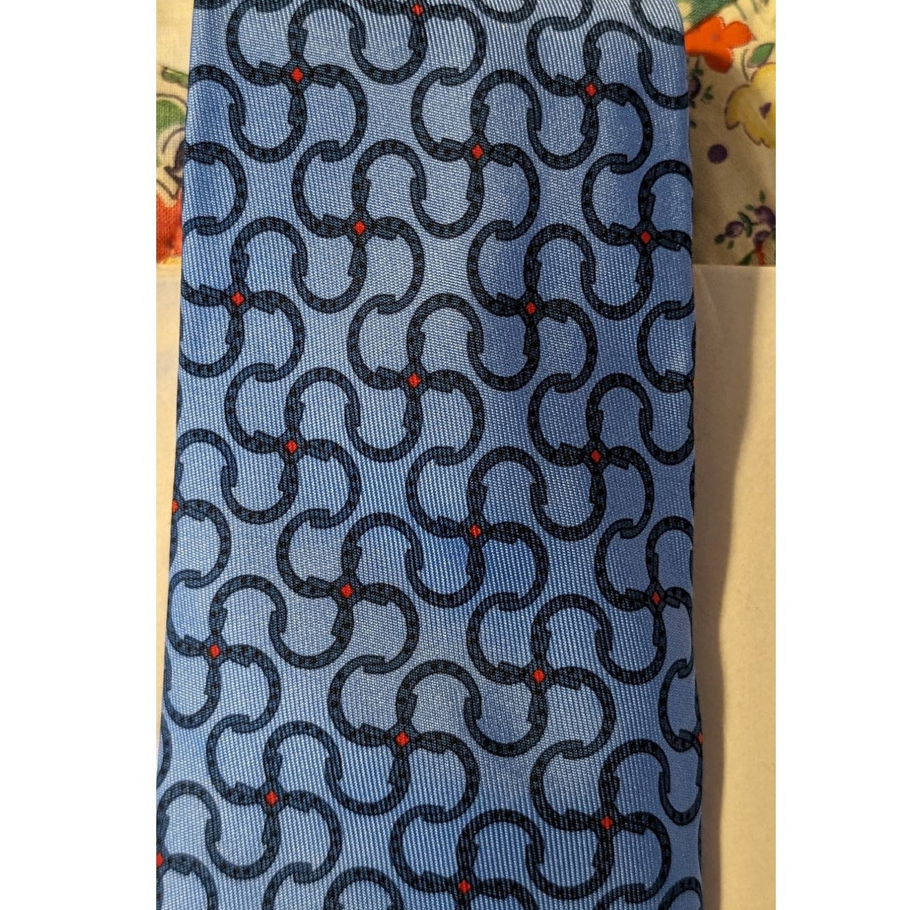 Hermes Paris Vintage 100% Silk Blue Print Neck Tie