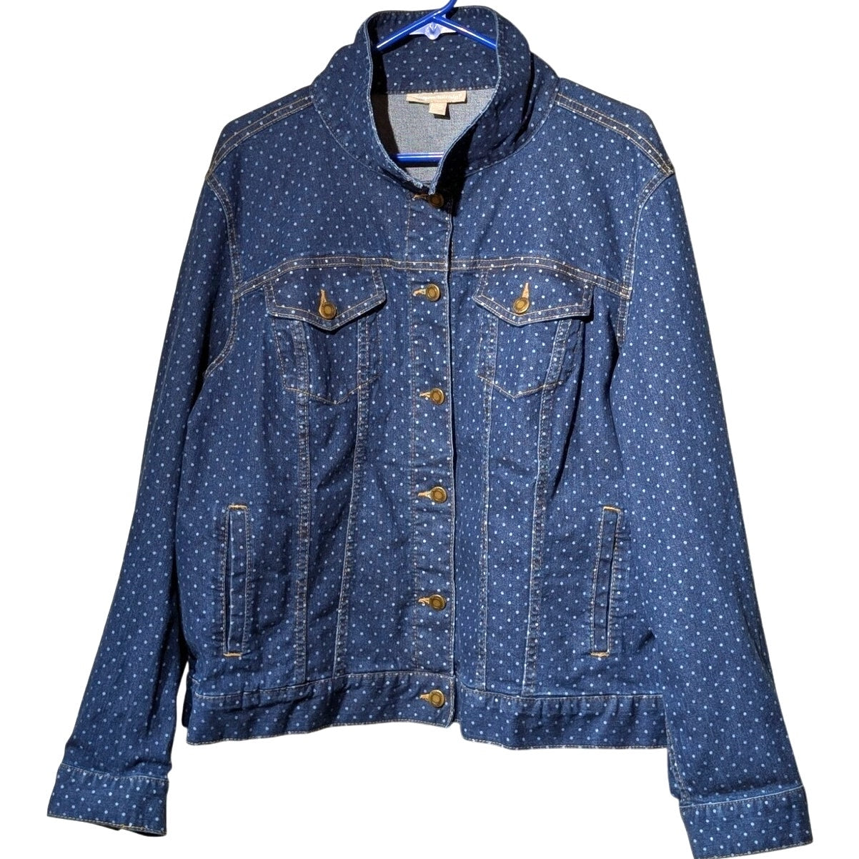 Woman Within Polka Dot Classic Denim Cotton Stretch Jacket Womens' Plus Size 22W
