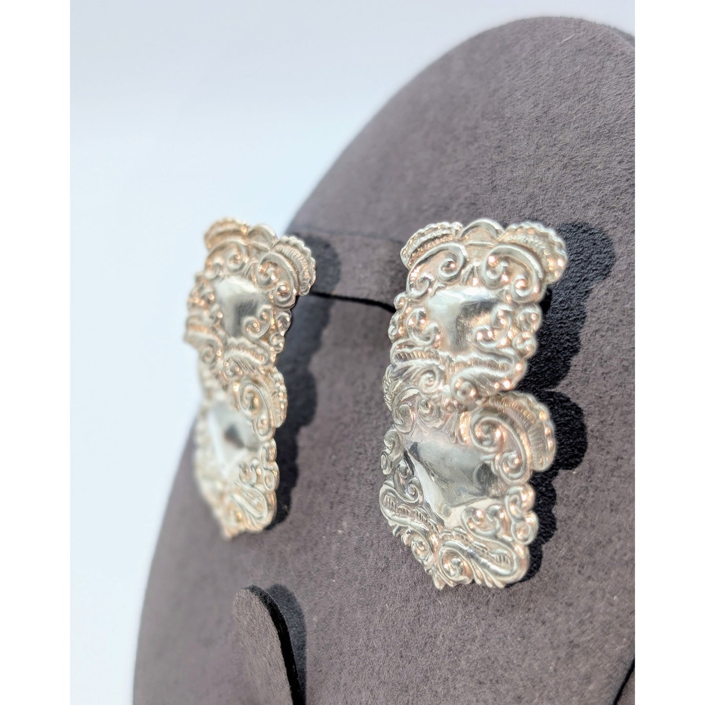 VTG Art Nouveau 925 Sterling Silver Doorknocker Embossed Ornate Drop Earrings