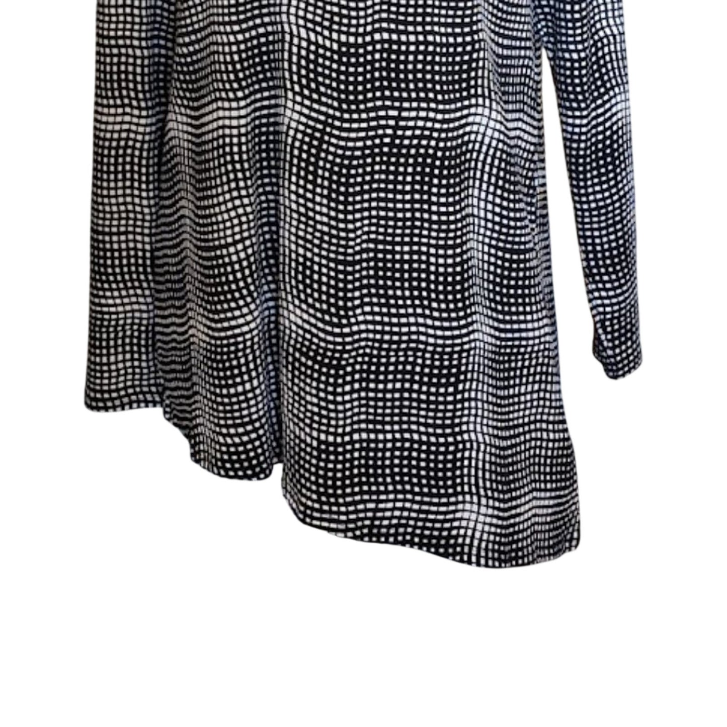 Chaus New York Women Sz L Black & White Check Asymmetrical Hem Collar Zip Tunic