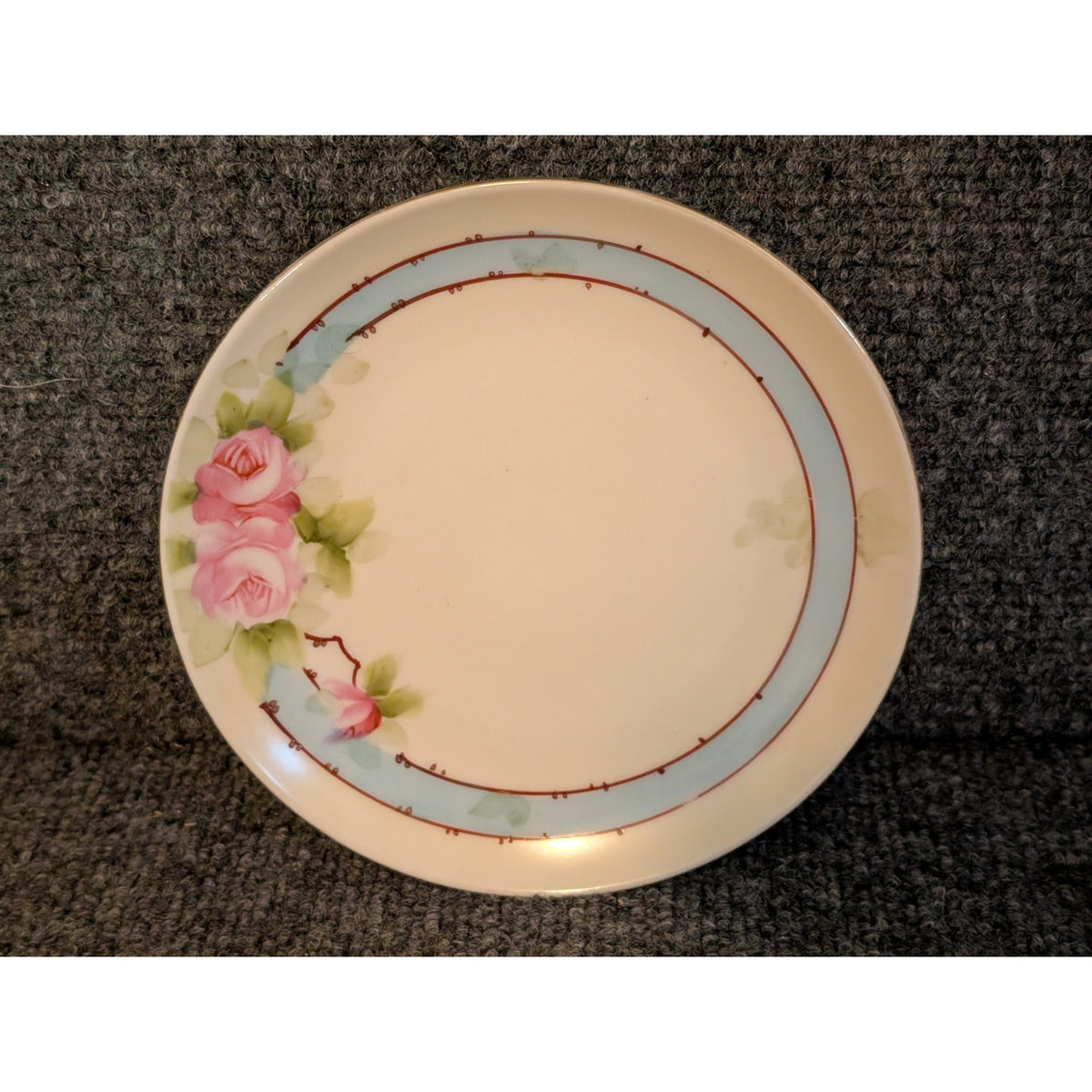 Vintage Hand-Painted Roses Blue Ring Plate