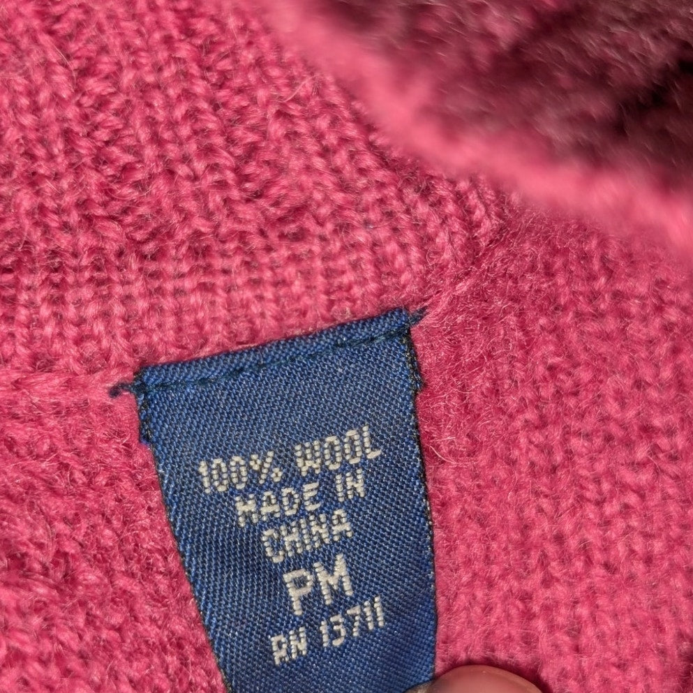 Karen Scott Raspberry Front Full Zip 100% Wool Cardigan Sweater Women's Petite M