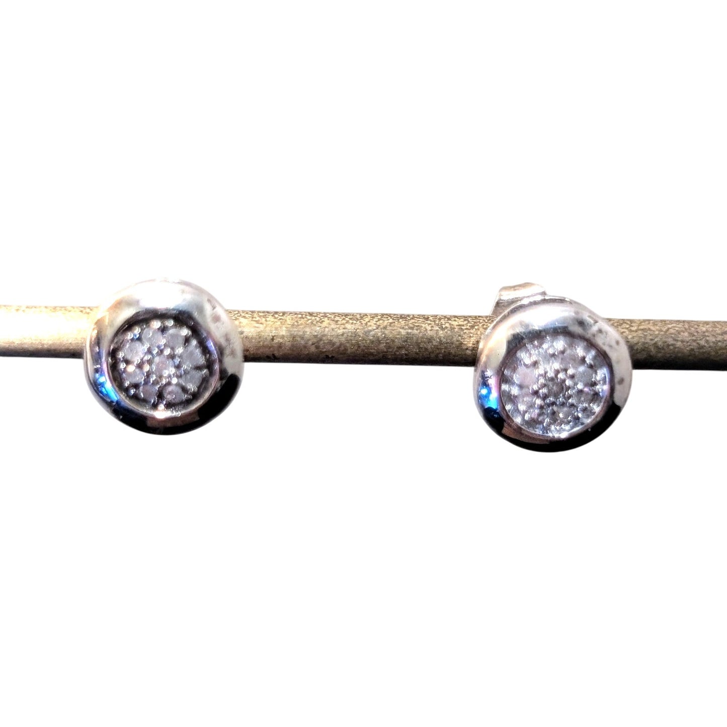 Marked JS 925 Sterling Pave Rhinestone Stud Earrings