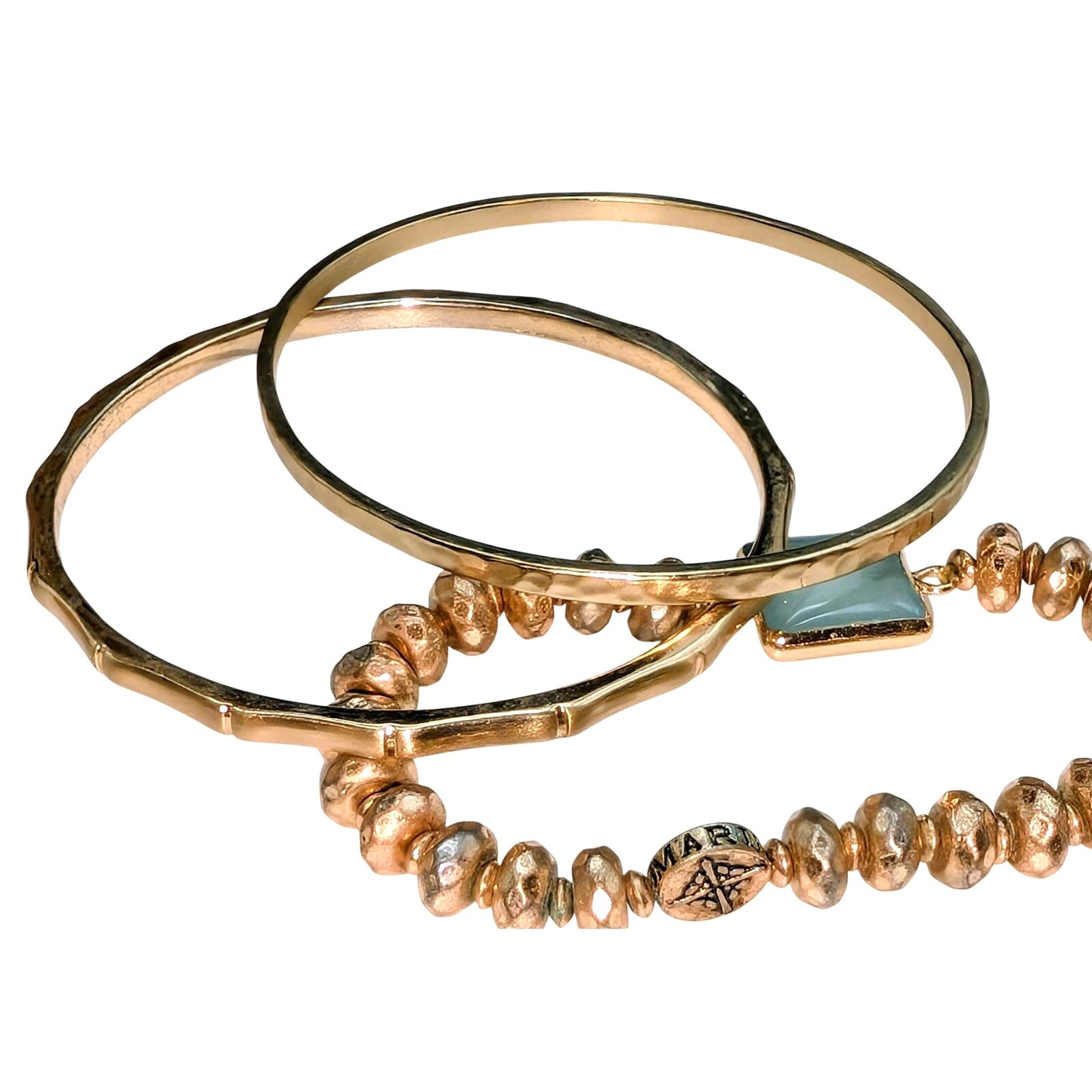 Lot of Six Boho Hippie Gold & Silver Tone Bangle Cuff & Beaded Bracelets