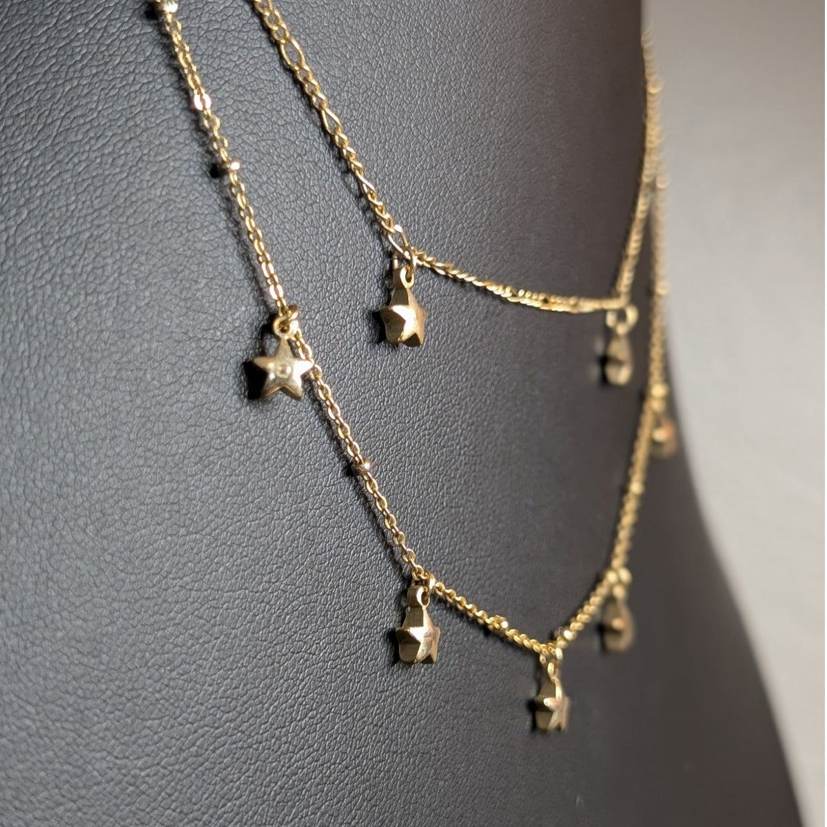 Dainty Dangling Stars Double Strand Gold Tone Chain Necklace
