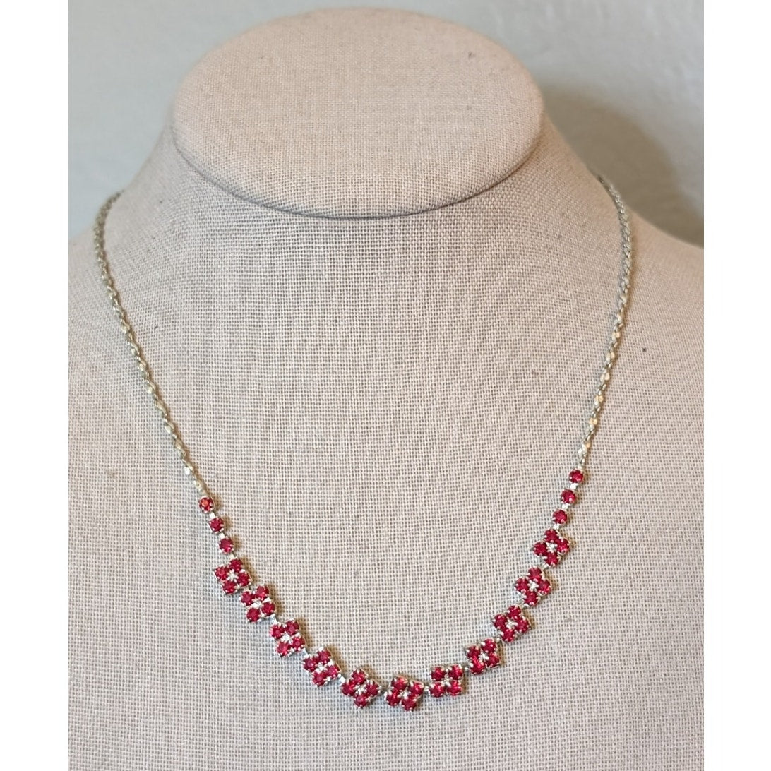 Christina Collection Red Crystal Silver Tone Chain Necklace