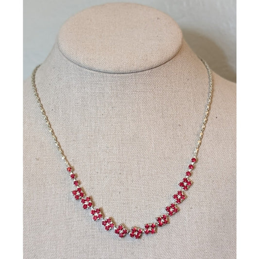 Christina Collection Red Crystal Silver Tone Chain Necklace