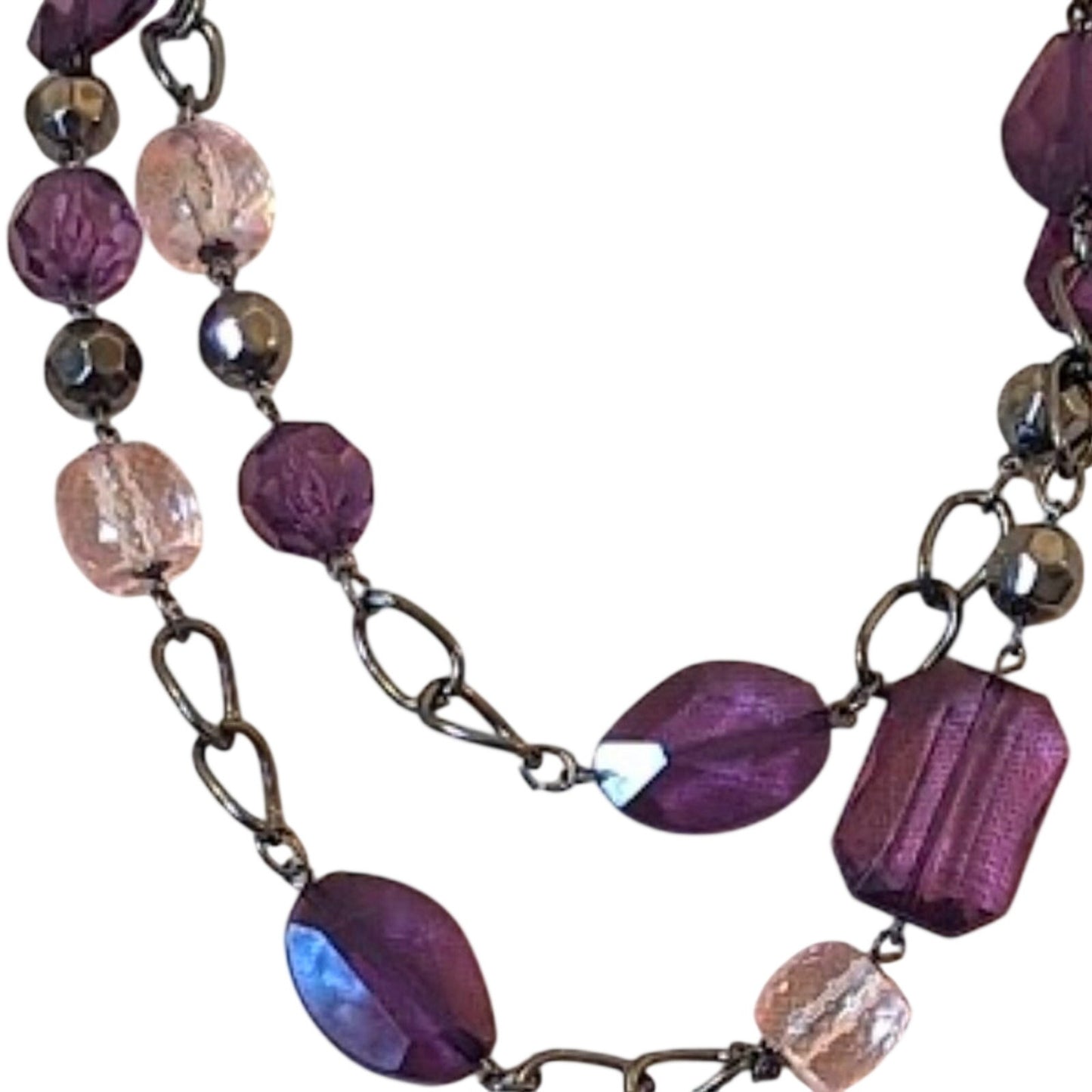 Chunky Gun Metal Purple, Pink Beaded Necklace