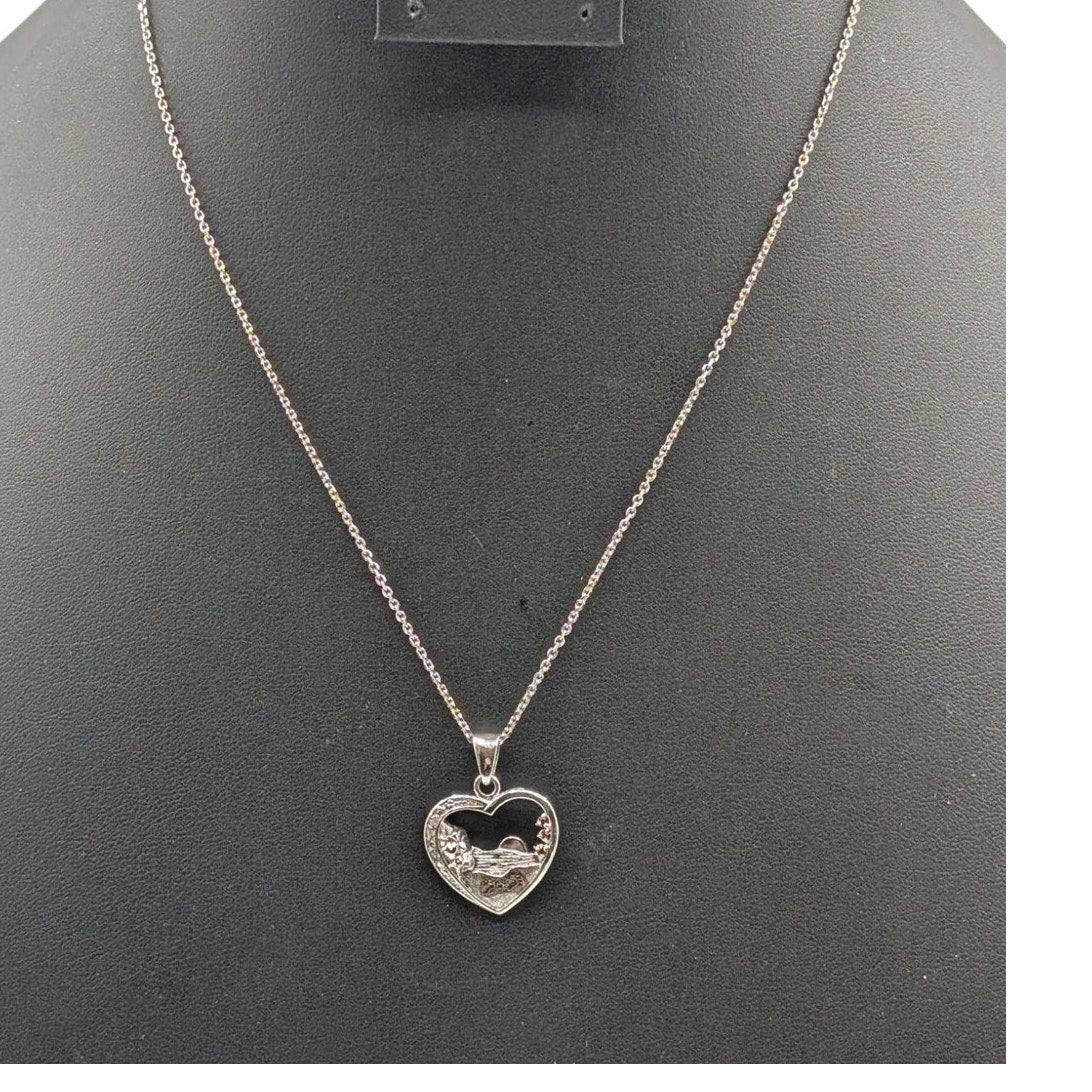 Vintage Hallmark Footprints Gemstone 925 Sterling Heart Pendant Chain Necklace
