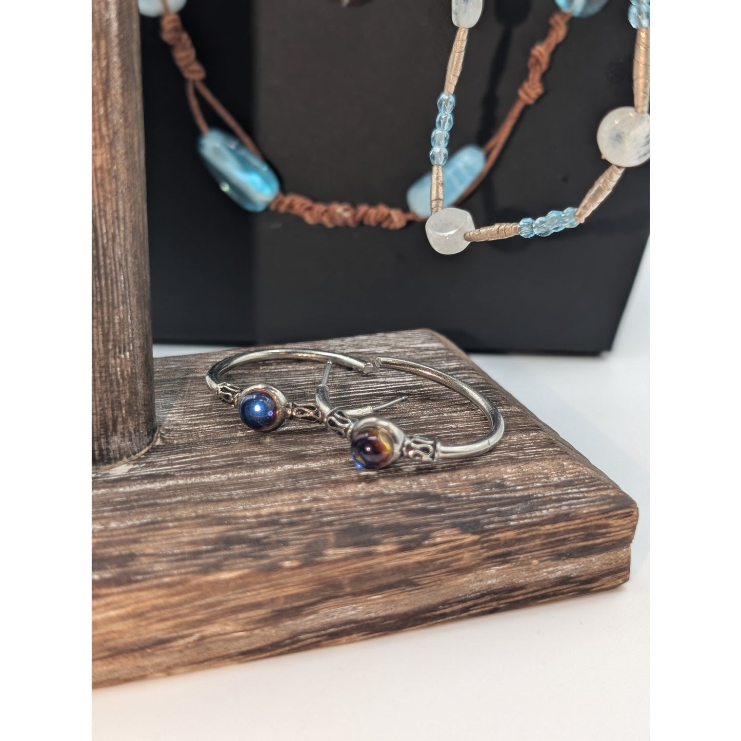 Beachy Boho Blue Brown Stone Glass Beaded 10 Pc Mixed Jewelry Lot