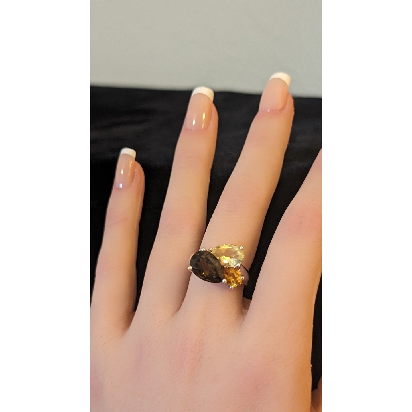 925 Sterling Silver Smoky Quartz, Orange & Yellow Citrine Gemstone Ring Size 7