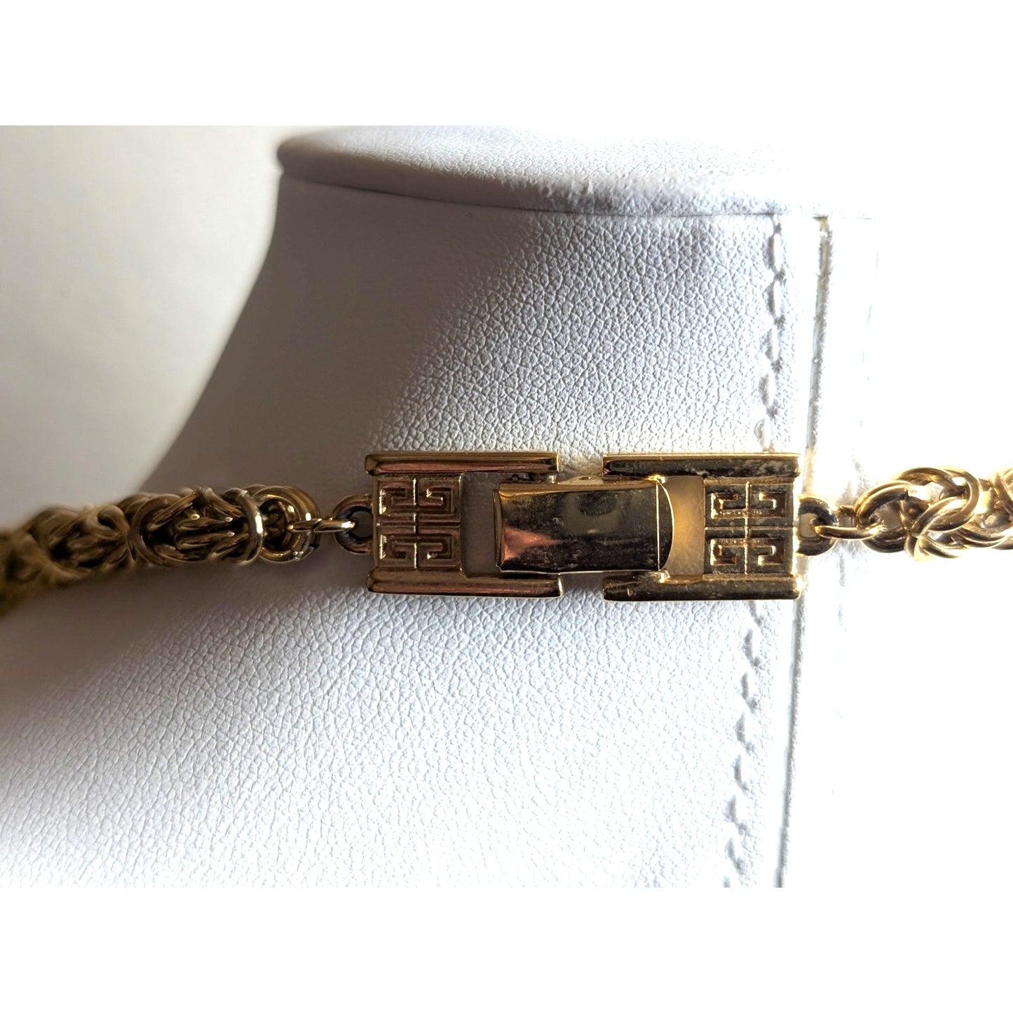 Vintage 24" Givenchy Gold Tone Byzantine Chain Fold Over Double G Clasp Necklace