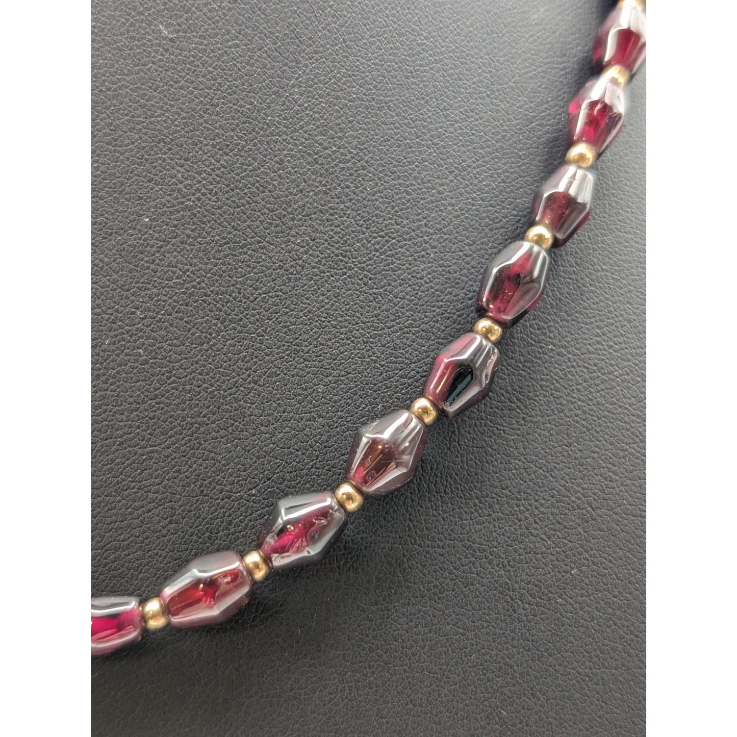 Tested 14k Yellow Gold Garnet Bead 21" Necklace