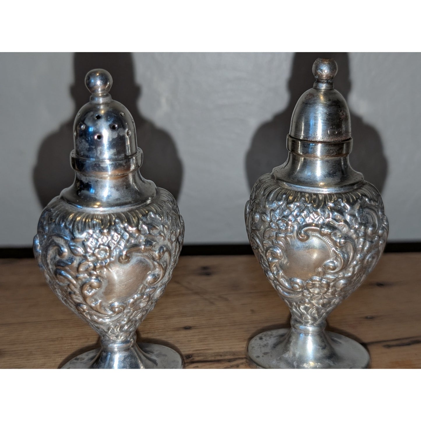Antique 1890s Repousse English L & R Co. EPNS A1 Salt and Pepper Shakers