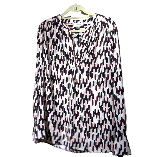 Calvin Klein Maroon Pink Black White Geometric Print V Neck Tunic Womens Sz XL
