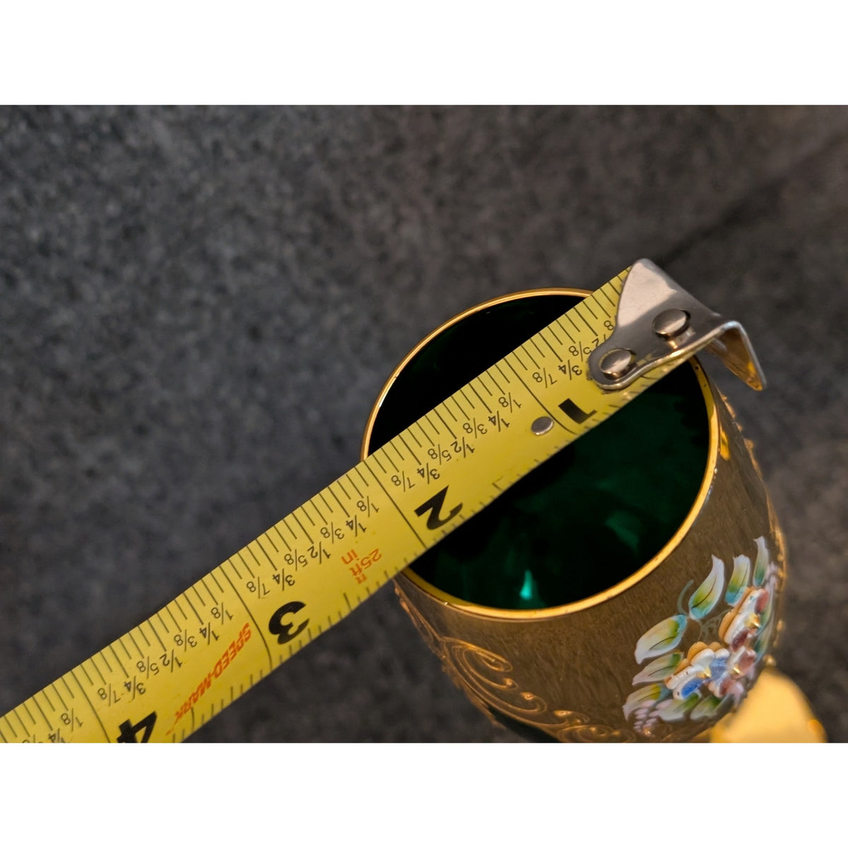 Vintage 50s Green Stem Wine Goblet Tre Fuochi Murano Italy Venetian Heavy Gilt