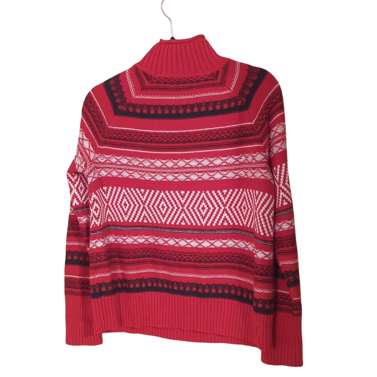Chaps Jacquard Mockneck Raglan Sleeve Soft Cotton Blend Sweater Women's Size M