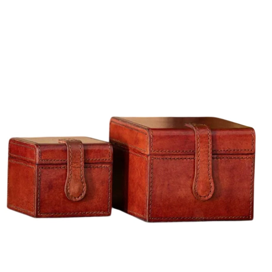 Park Hill Collection Set of 2 Leather Valet Decorative Storage Boxes