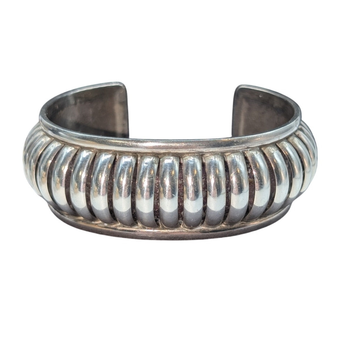 Emma Lincoln Signed 925 Sterling Silver Ridged Cuff 1-1/16" Wide Bracelet