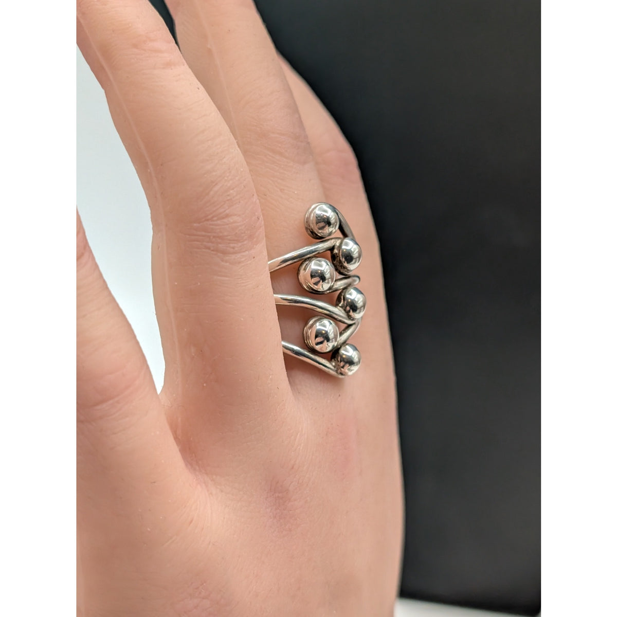 Artisan 925 Sterling Silver Modernist Ball Finger Wrap Bypass 10g Ring Sz 10