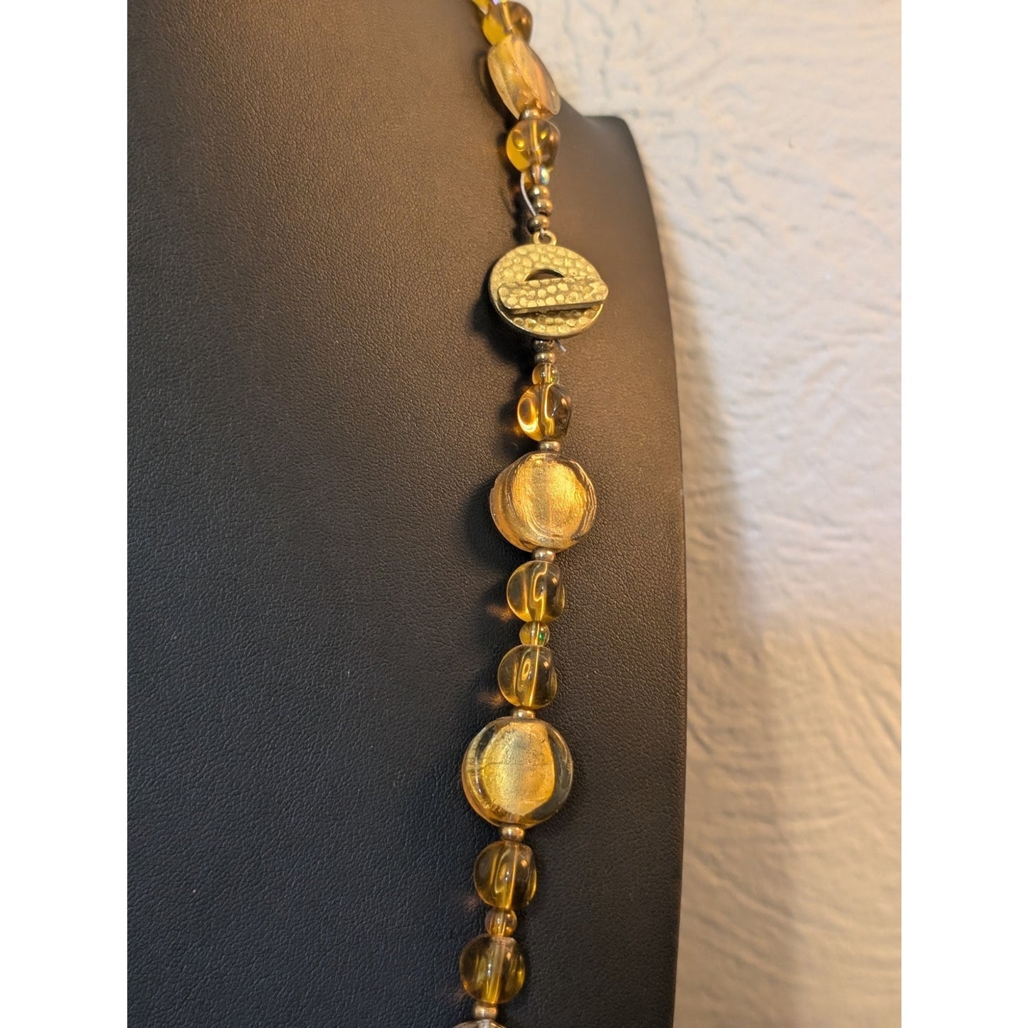Gold Foil Art Glass Beaded Toggle Clasp Necklace & Gold Foil Art Glass Bracelet