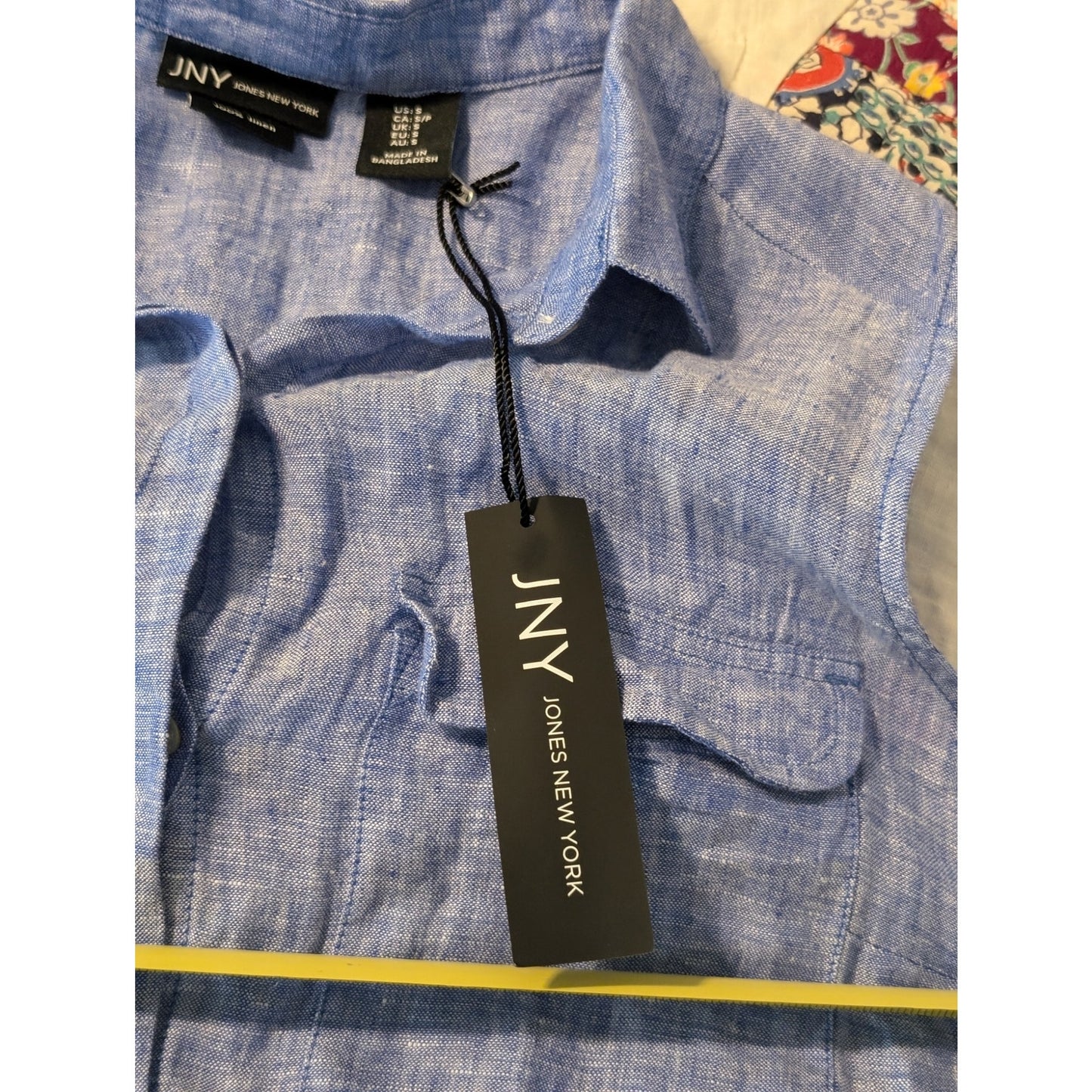 NWT JNY Jones New York 100% Linen Sleeveless Pocket Button Front Blouse Sz S