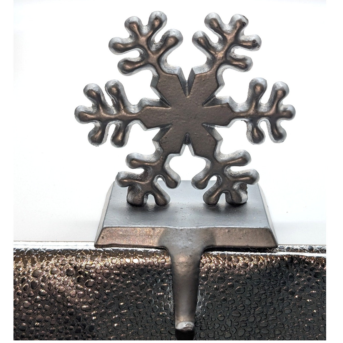 Christmas Snowflake Stocking Hanger Painted Silver Heavy Metal