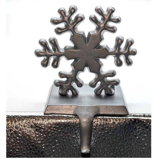 Christmas Snowflake Stocking Hanger Painted Silver Heavy Metal