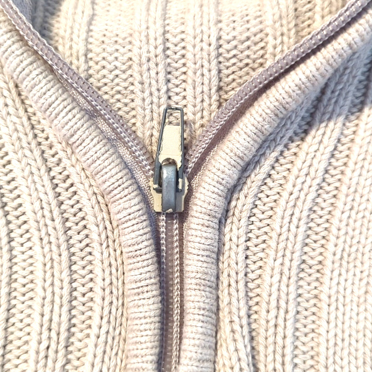 ALEX STEVENS Mens XL Ecru Wide Ribbed Heavy Cotton 1/4 Zip Pullover Sweater