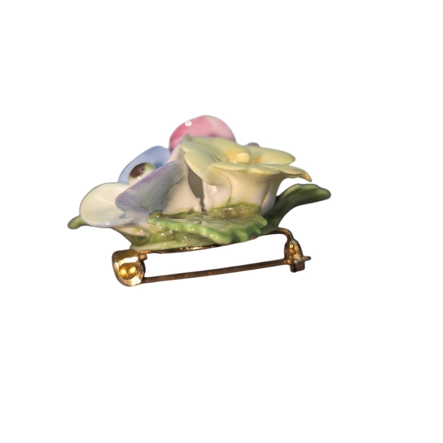 CARA Vintage China Staffordshire Made in England Three Flower Brooch
