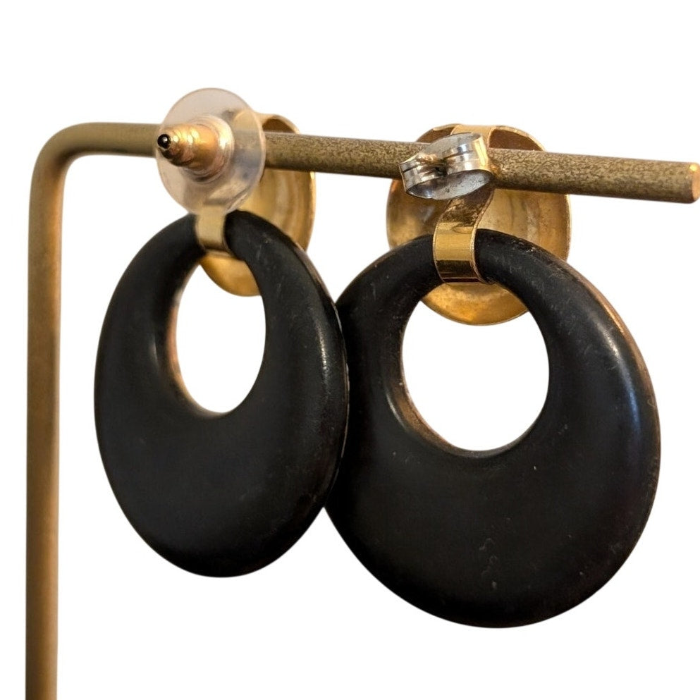 Vintage 70s Groovy Mod Gold Tone Doorknocker Post Earrings