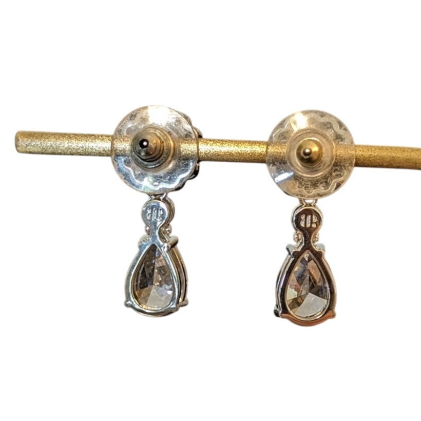 CZ Teardrop Dangle Silver Tone Bridal Earrings