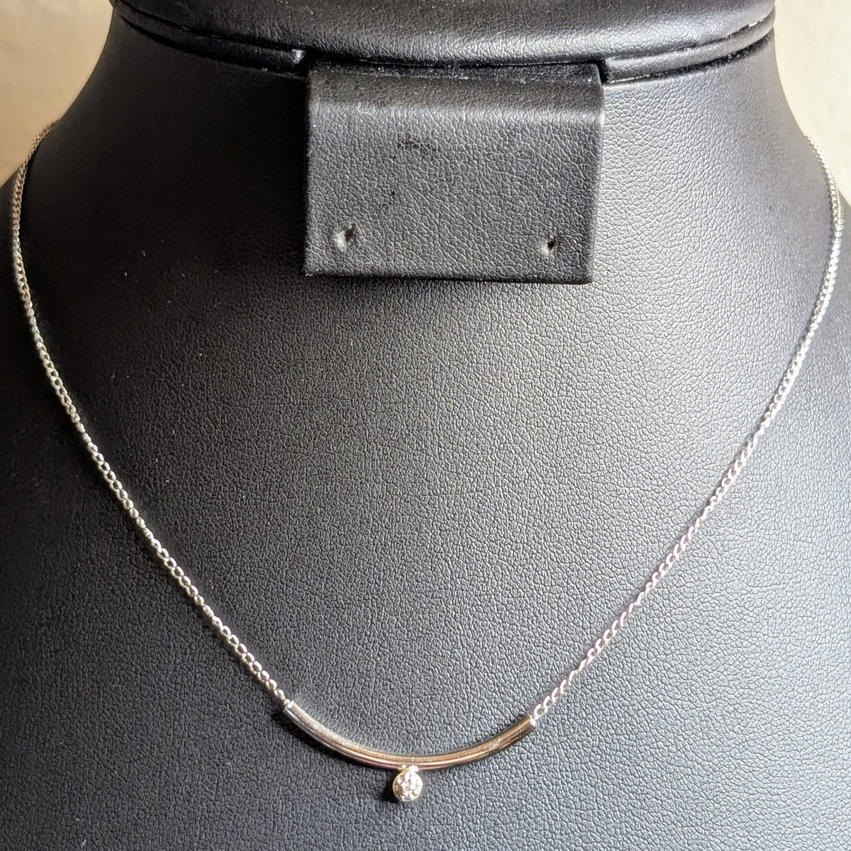 Vintage Artistry 925 Sterling Genuine Diamond Curved Bar 15.5" Necklace