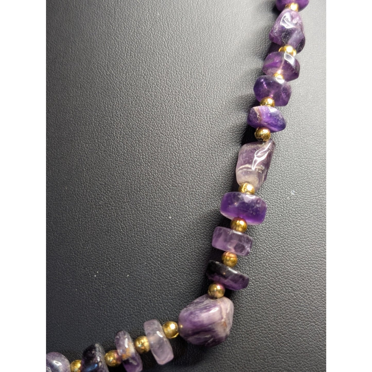 Vintage Amethyst & Topaz Stone & Gold Tone Round Bead Barrel Clasp Necklace