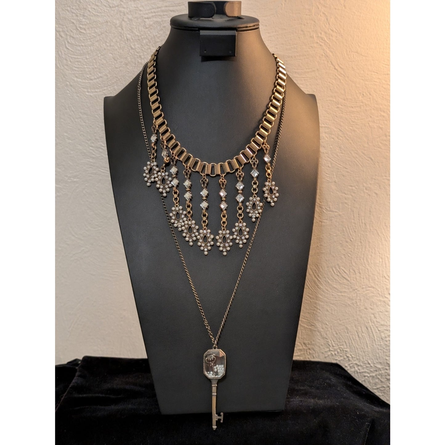 Two Victorian Drop Dangle Pendant Bib Necklace Lot