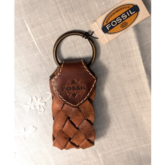 Vintage Fossil Braided Leather Key Chain NWT