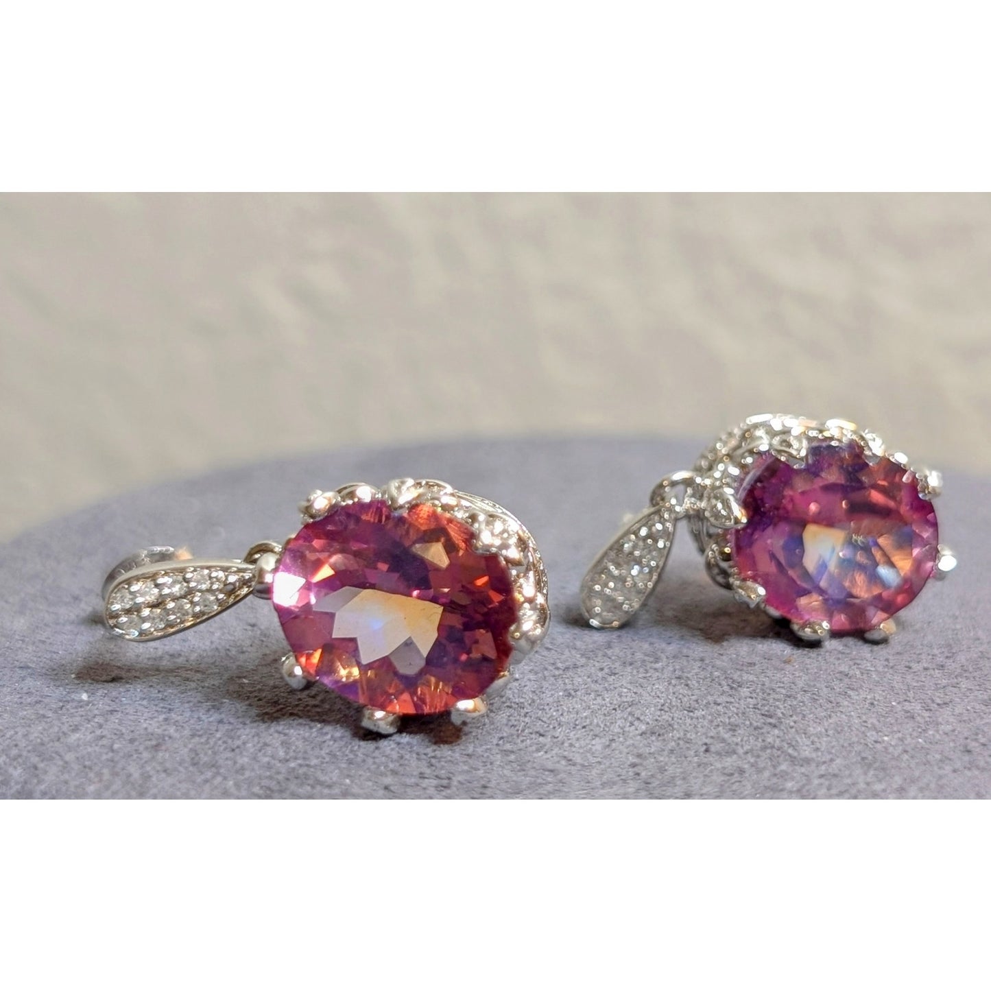 23mm Mystic Topaz Diamond Sterling Silver Crown Set Dangle Earrings 7.14g