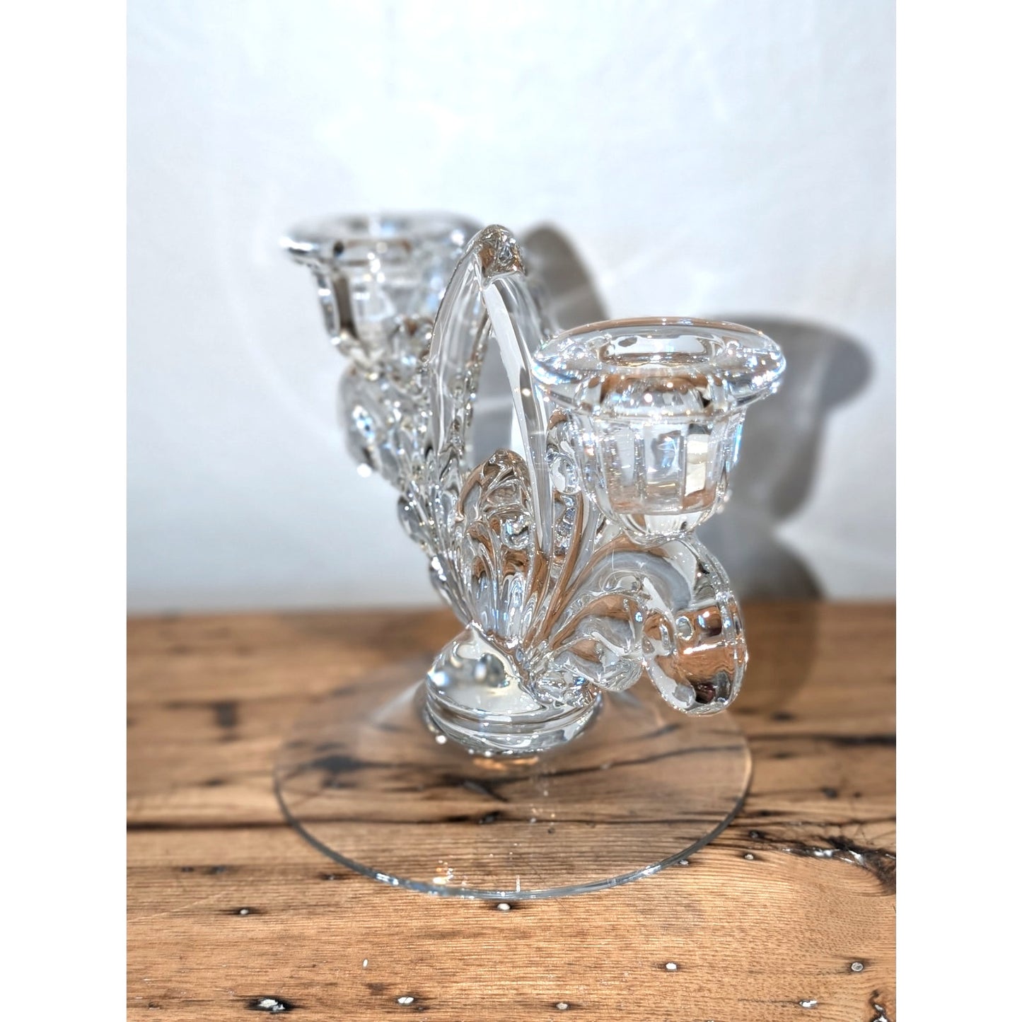 Clear Glass Double Light Candlestick Round Base