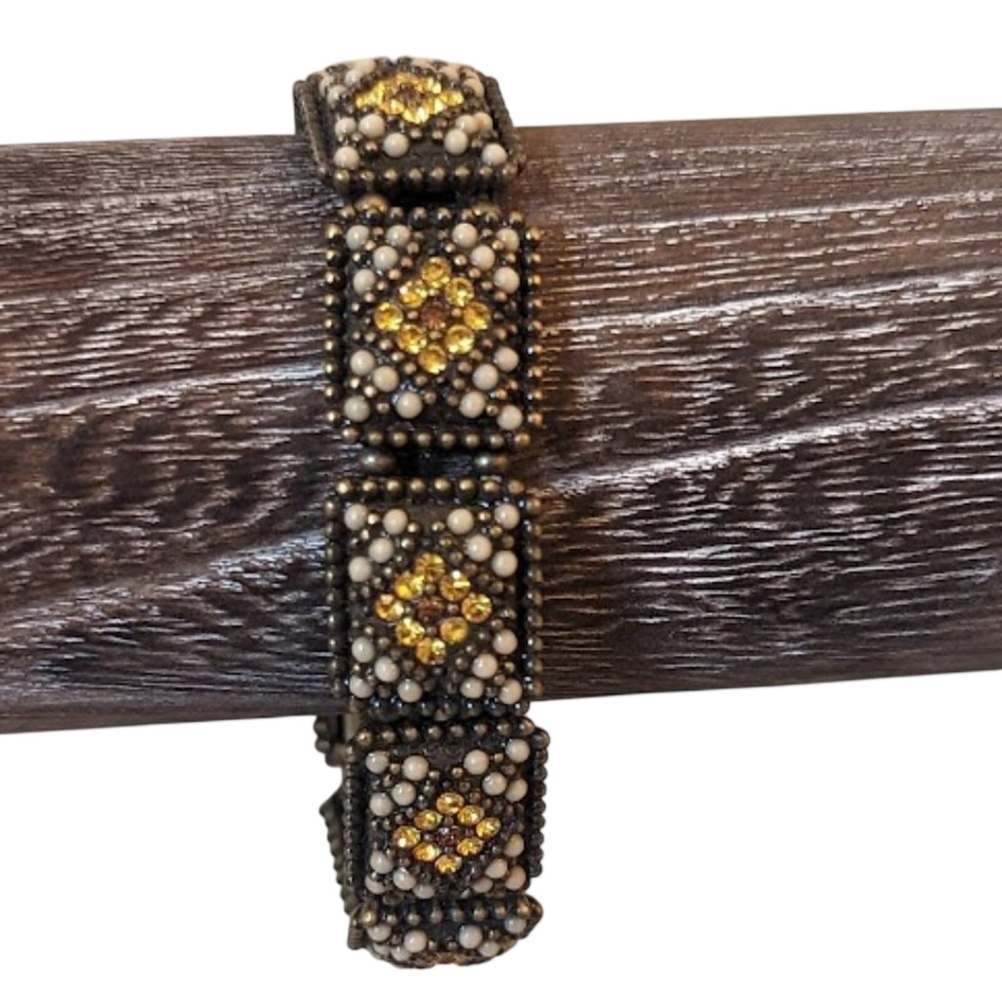 Bronze Rhinestone Beaded Stretch and Gold Tone Magnet Closure Chain Bracelets