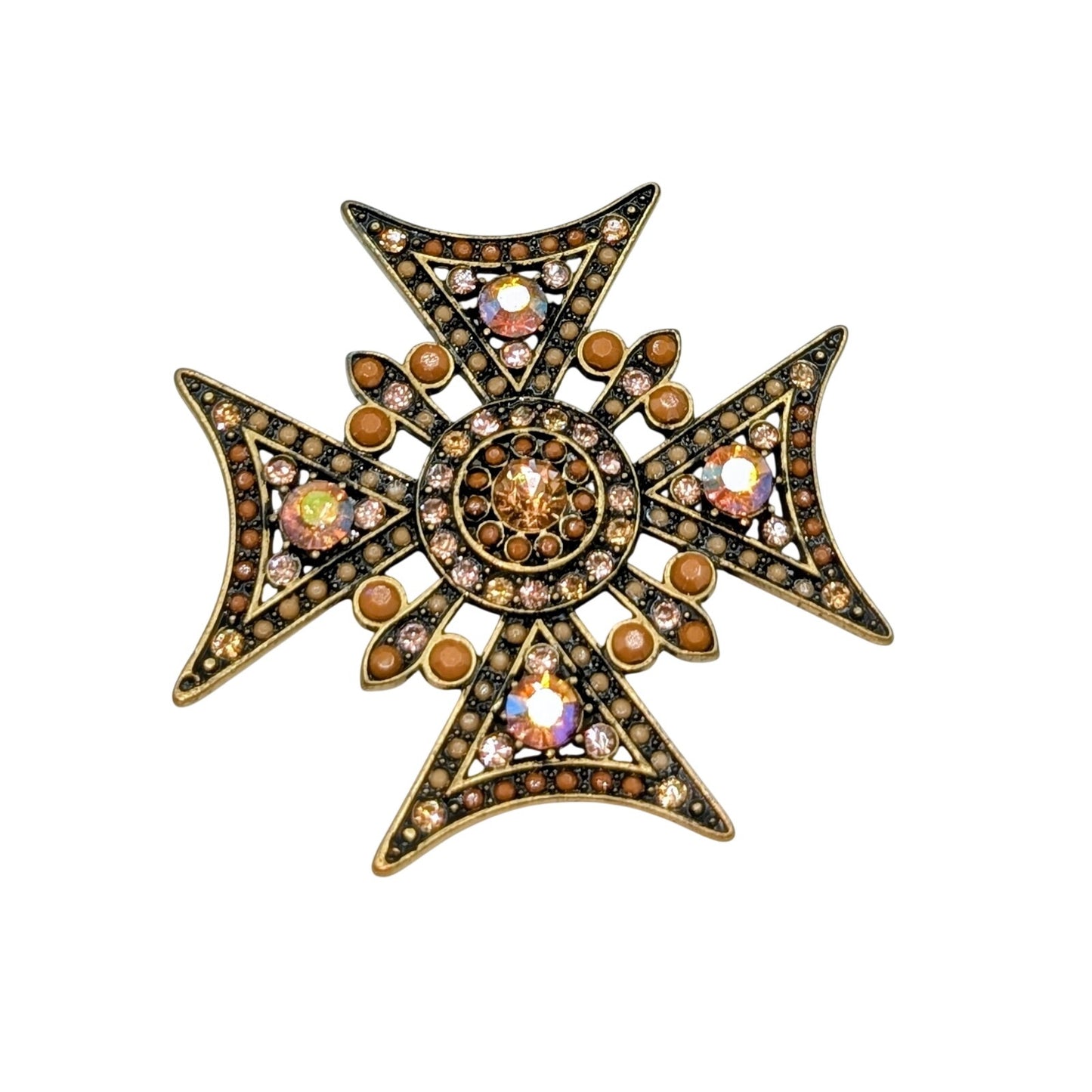 Lot of Two Chico's & Unbranded Brown & AB Rhinestone Bronze Metal Brooches