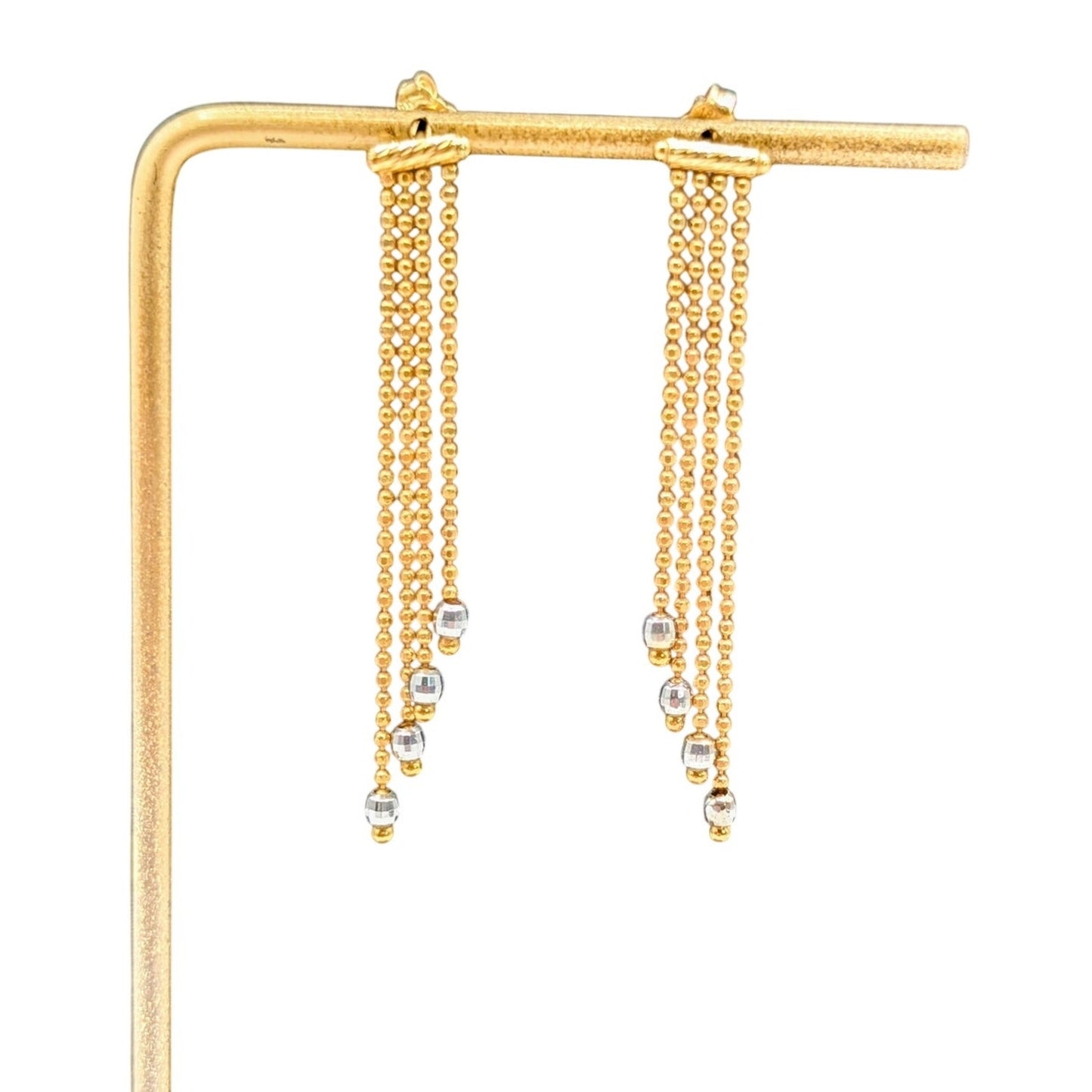 18K Gold Marked RCI Graduated Chain Dangle Two Tone Pierced Earrings 3.71g